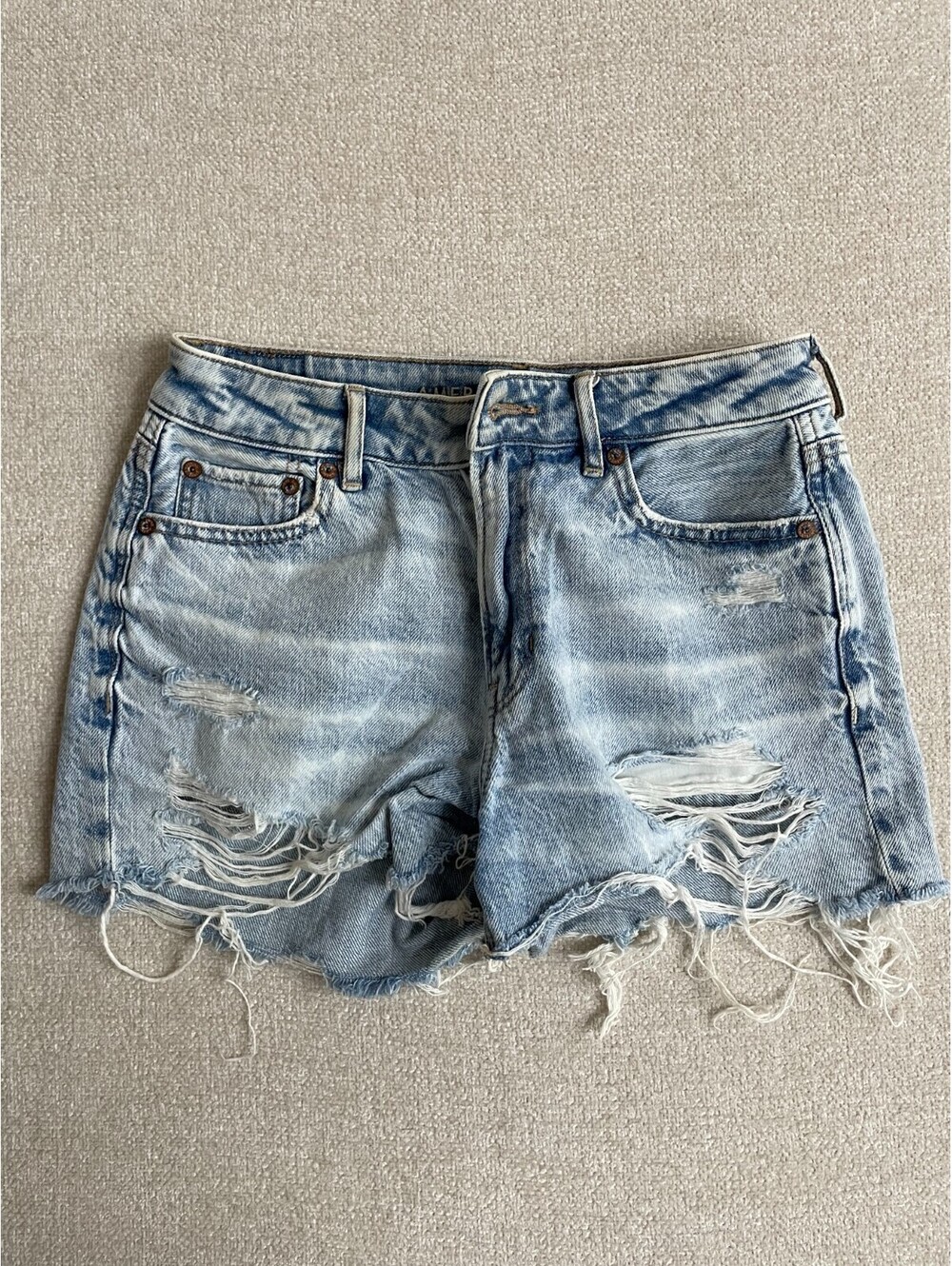 American Eagle Womens High Waisted Distressed Jean Shorts Light Wash
